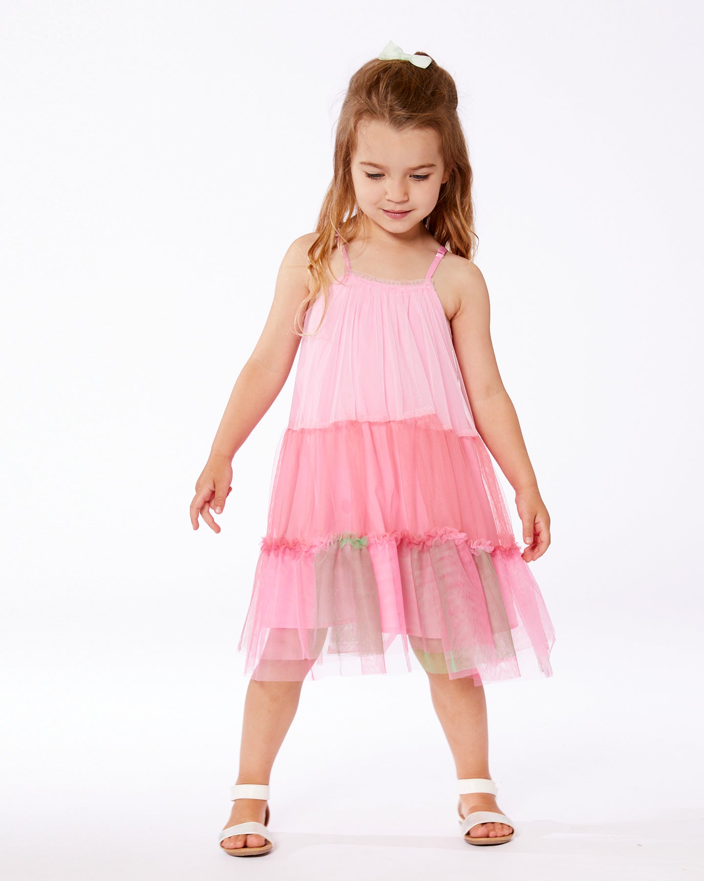 Sleeveless Color Block Tulle Dress Pink And Green - G30J89_000