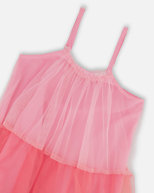 Sleeveless Color Block Tulle Dress Pink And Green - G30J89_000