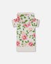 Printed French Terry Hooded Dress Pink Flowers On White Background - G30J91_093