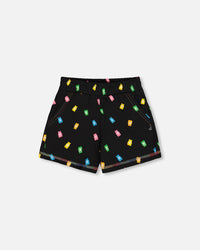 Printed Short Black And Multicolored Gummies - G30K26_077