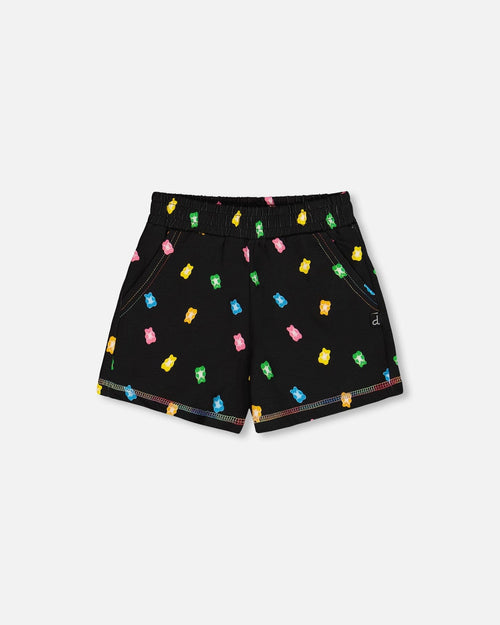 Printed Short Black And Multicolored Gummies - G30K26_077