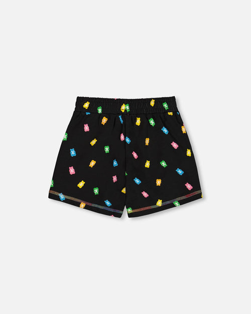 Printed Short Black And Multicolored Gummies - G30K26_077