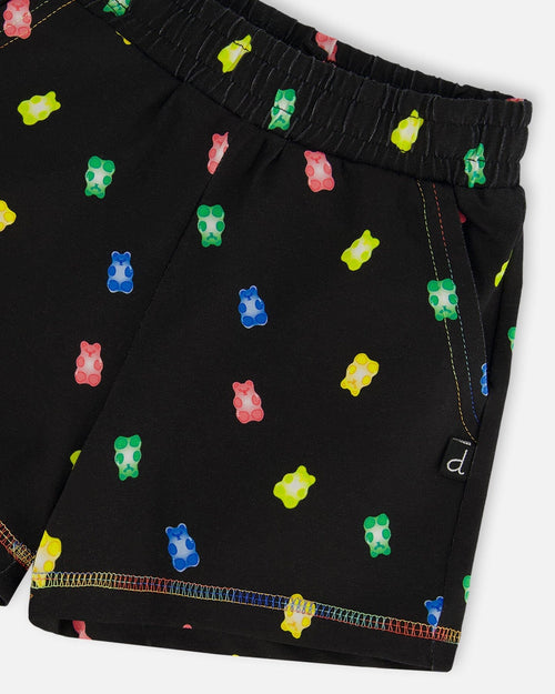 Printed Short Black And Multicolored Gummies - G30K26_077