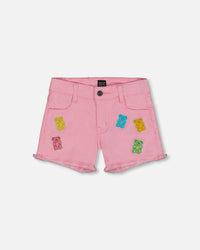 Jean Short With Embroidery Pink And Multicolored Gummies - G30K28_605