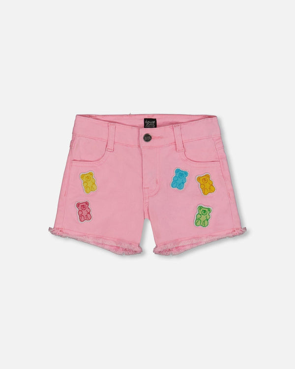 Jean Short With Embroidery Pink And Multicolored Gummies - G30K28_605