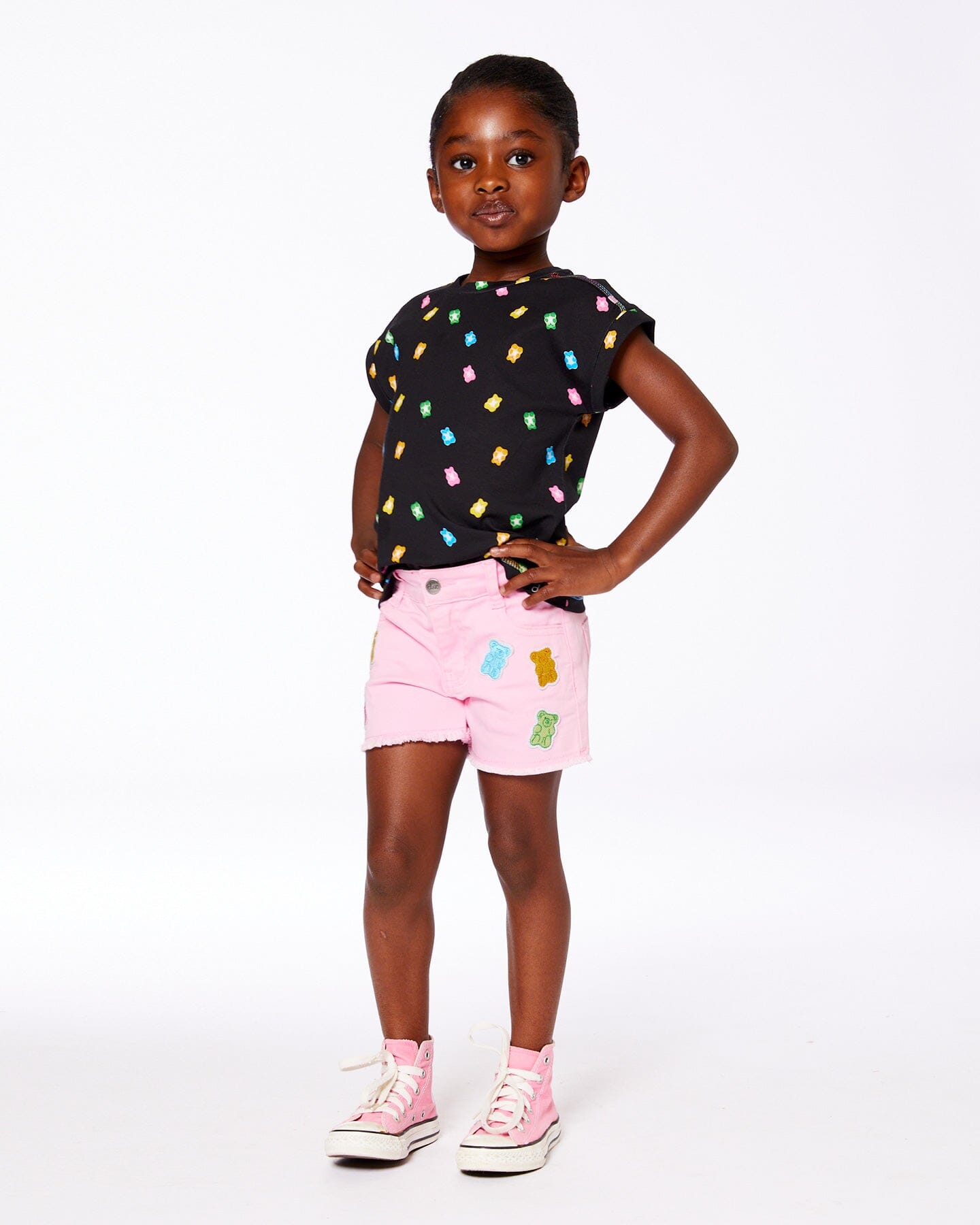 Jean Short With Embroidery Pink And Multicolored Gummies - G30K28_605