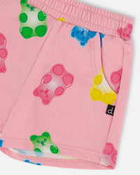 Printed French Terry Short Pink Multicolored Gummies - G30K29_000