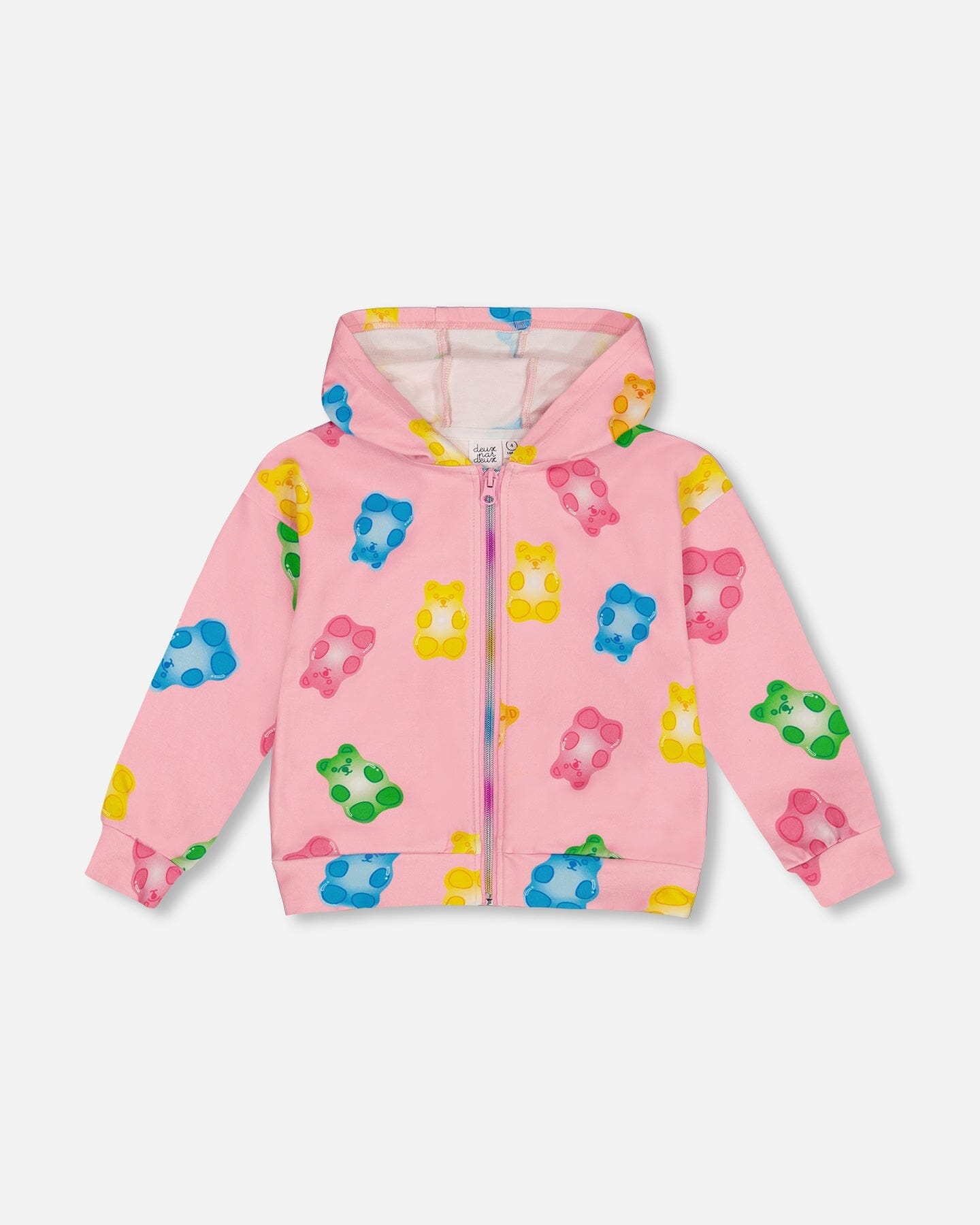 Printed French Terry Hoodie Cardigan Pink Multicolored Gummies - G30K30_000