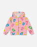 Printed French Terry Hoodie Cardigan Pink Multicolored Gummies - G30K30_000