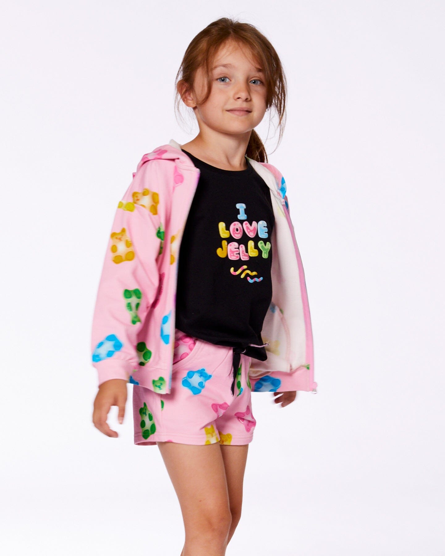 Printed French Terry Hoodie Cardigan Pink Multicolored Gummies - G30K30_000