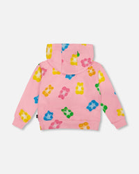 Printed French Terry Hoodie Cardigan Pink Multicolored Gummies - G30K30_000