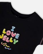 Organic Cotton Tee With Print And Knot Black And Multicolored - G30K71_999