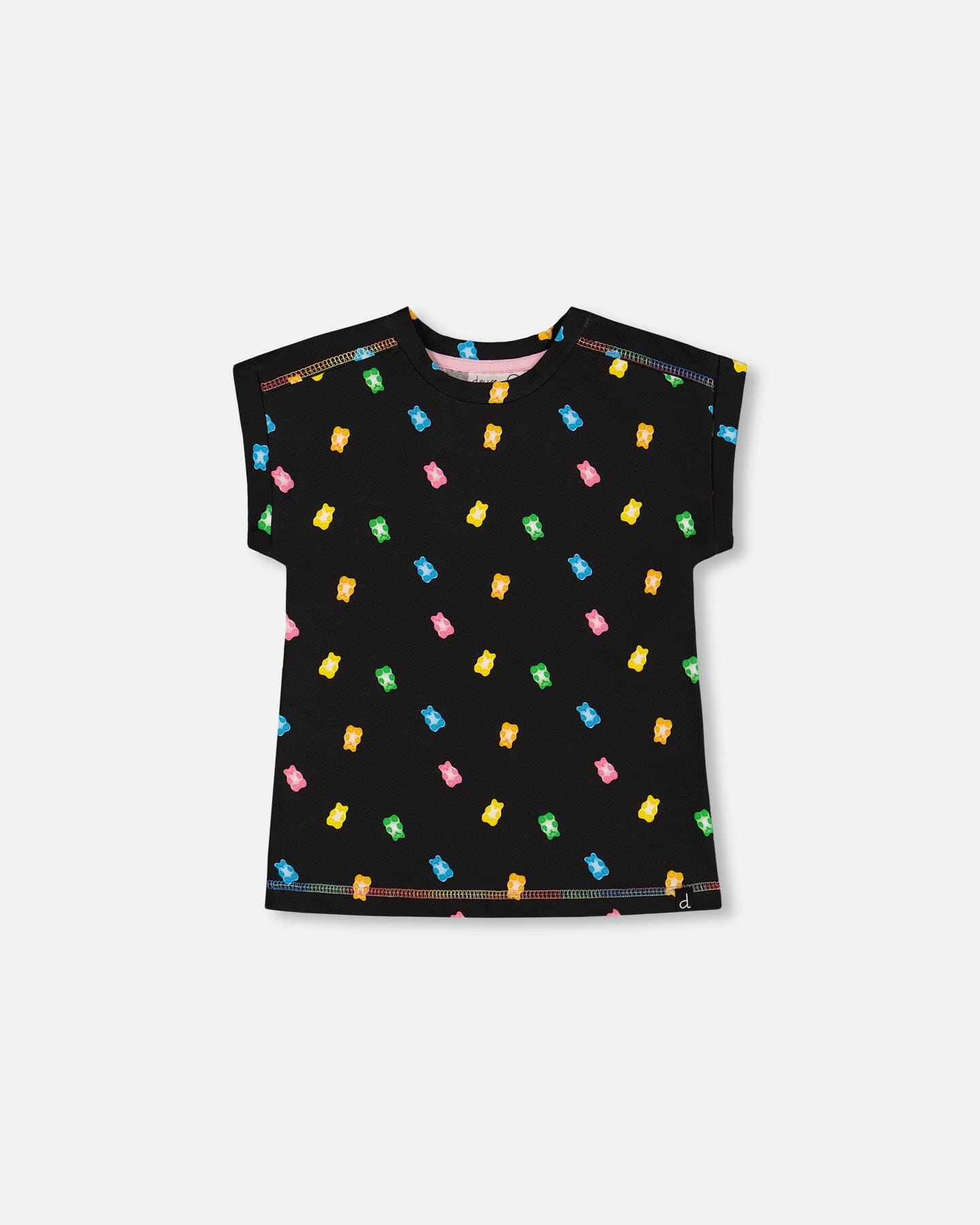 Rolled Sleeve Tee With Print Black And Multicolored Gummies - G30K72_077