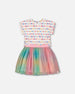 Bi-Material Dress With Mesh Skirt Multicolored Tie Dye And White - G30K86_079