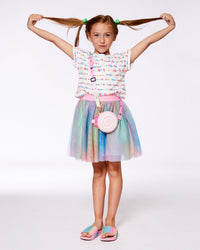 Bi-Material Dress With Mesh Skirt Multicolored Tie Dye And White - G30K86_079