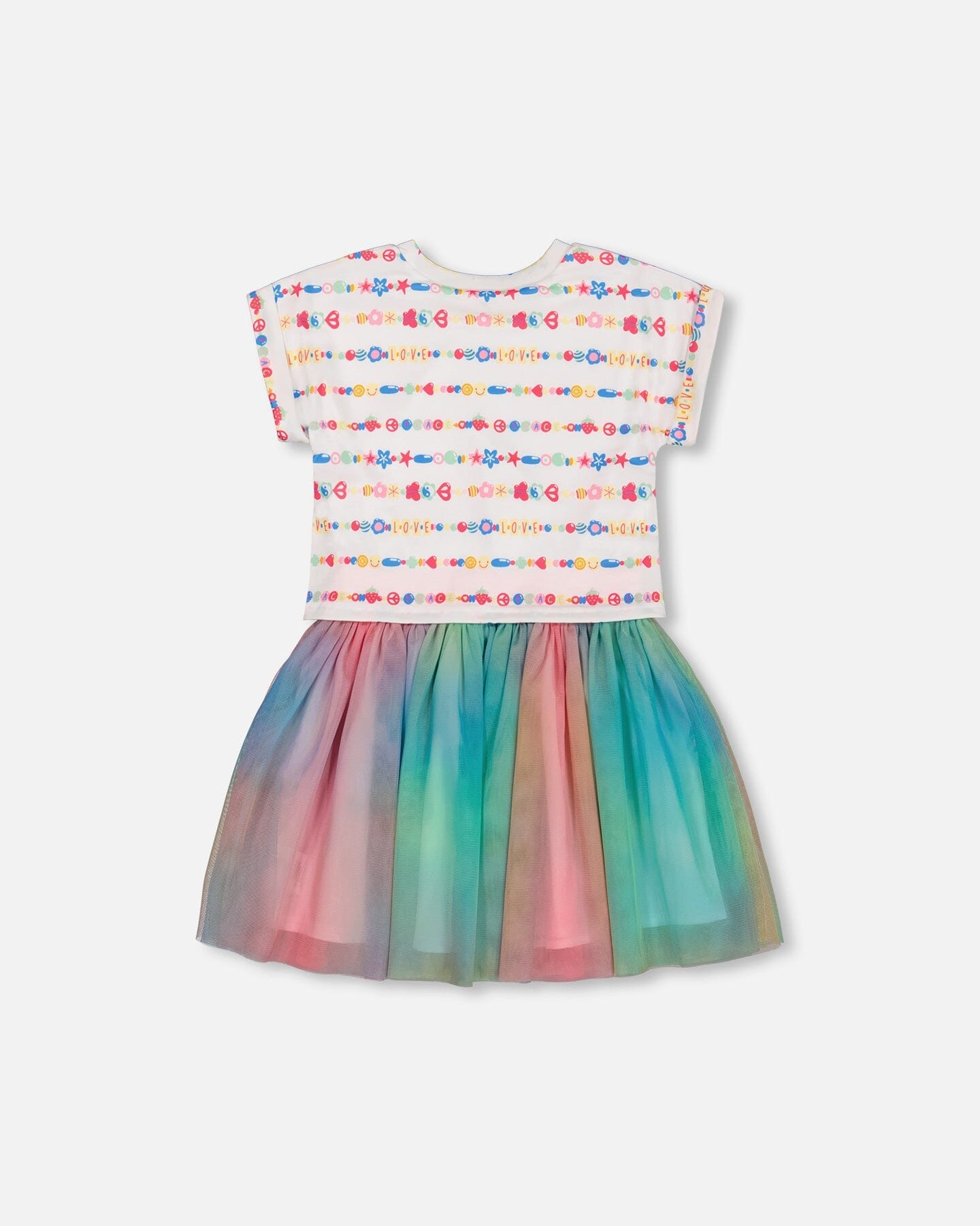 Bi-Material Dress With Mesh Skirt Multicolored Tie Dye And White - G30K86_079