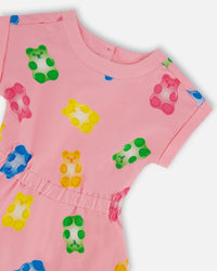 Printed French Terry Dress Pink Multicolored Gummies Dresses Deux par Deux 