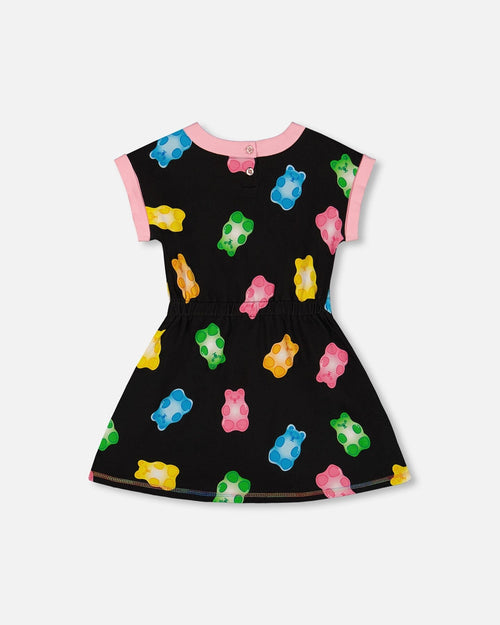 Printed French Terry Dress Black And Multicolored Gummies - G30K88_077