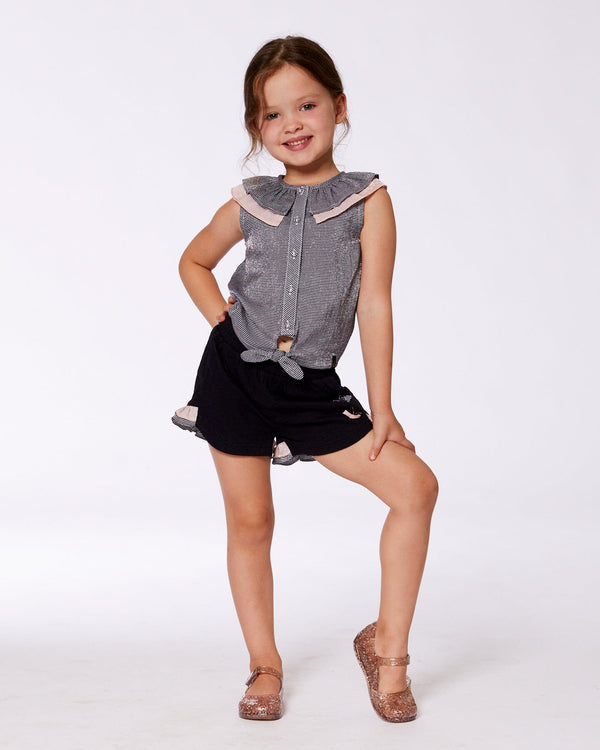 Sleeveless Top With Front Tie Black And Sparkling Pink - G30L16_999