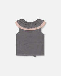 Sleeveless Top With Front Tie Black And Sparkling Pink - G30L16_999