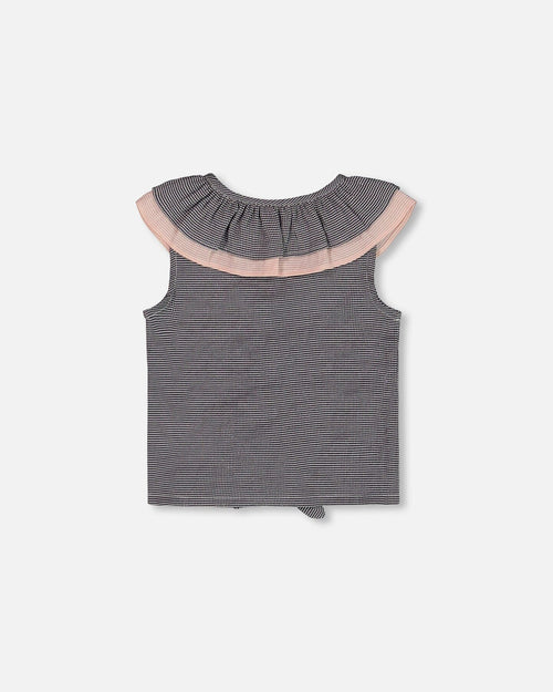 Sleeveless Top With Front Tie Black And Sparkling Pink - G30L16_999