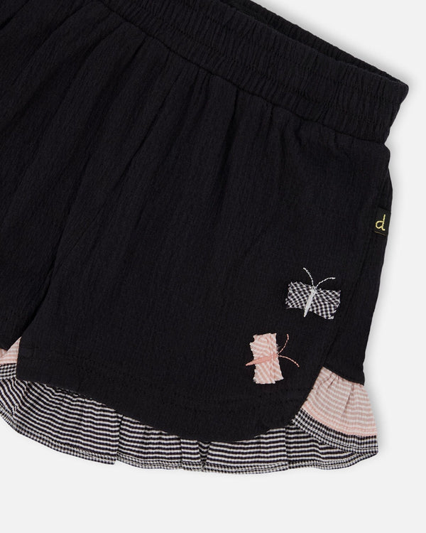 Crinkle Short With Frills Black And Butterflies - G30L27_999