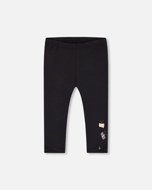 Organic Cotton Capri Legging Black And Small Flower - G30L60_999