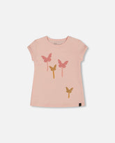 Organic Cotton Top With Applique Pink With Sparkling Butterfly