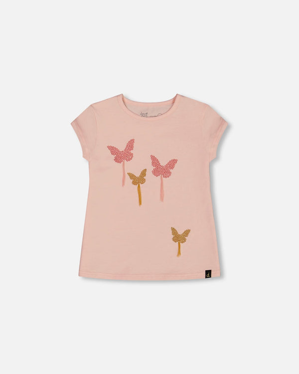 Organic Cotton Top With Applique Pink With Sparkling Butterfly - G30L71_843