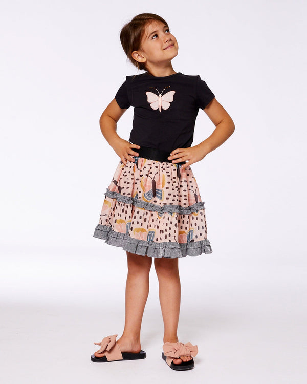 Organic Cotton Top With Applique Black And Pink Butterfly - G30L71_999