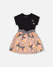 Bi-Material Dress With Printed Skirt Black, Pink, And Butterflies - G30L87_999