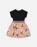 Bi-Material Dress With Printed Skirt Black, Pink, And Butterflies - G30L87_999