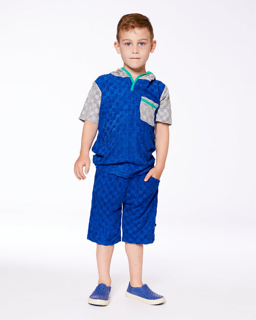 Printed Hooded Terry Top And Shorts Set Blue And Gray - G30MB10_472