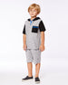 Printed Hooded Terry Top And Shorts Set Gray And Black - G30MB10_965