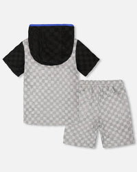 Printed Hooded Terry Top And Shorts Set Gray And Black - G30MB10_965