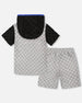 Printed Hooded Terry Top And Shorts Set Gray And Black - G30MB10_965