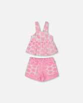 Printed Terry Tank Top And Shorts Set Vibrant Pink And White