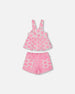 Printed Terry Tank Top And Shorts Set Vibrant Pink And White - G30MG10_624