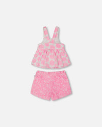 Printed Terry Tank Top And Shorts Set Vibrant Pink And White - G30MG10_624