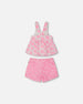 Printed Terry Tank Top And Shorts Set Vibrant Pink And White - G30MG10_624