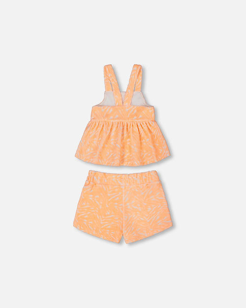 Printed Terry Tank Top And Shorts Set Vibrant Orange And White - G30MG10_807