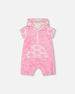 Printed Terry Romper With Hood Vibrant Pink And White - G30MG40_624