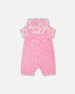 Printed Terry Romper With Hood Vibrant Pink And White - G30MG40_624