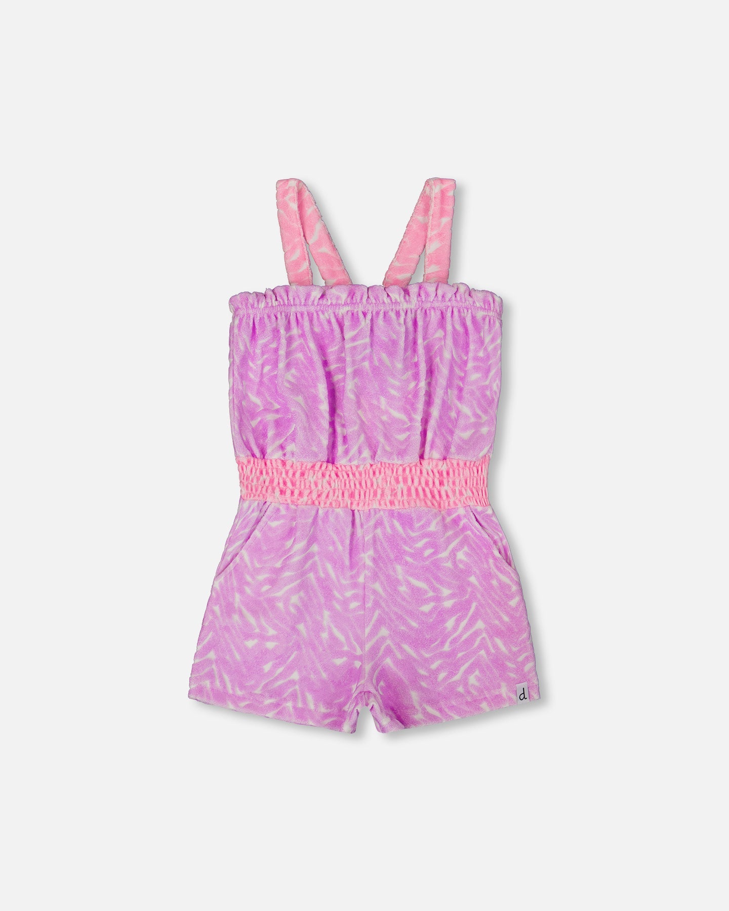 Printed Terry Cloth Romper Vibrant Pink And White - G30MG41_535