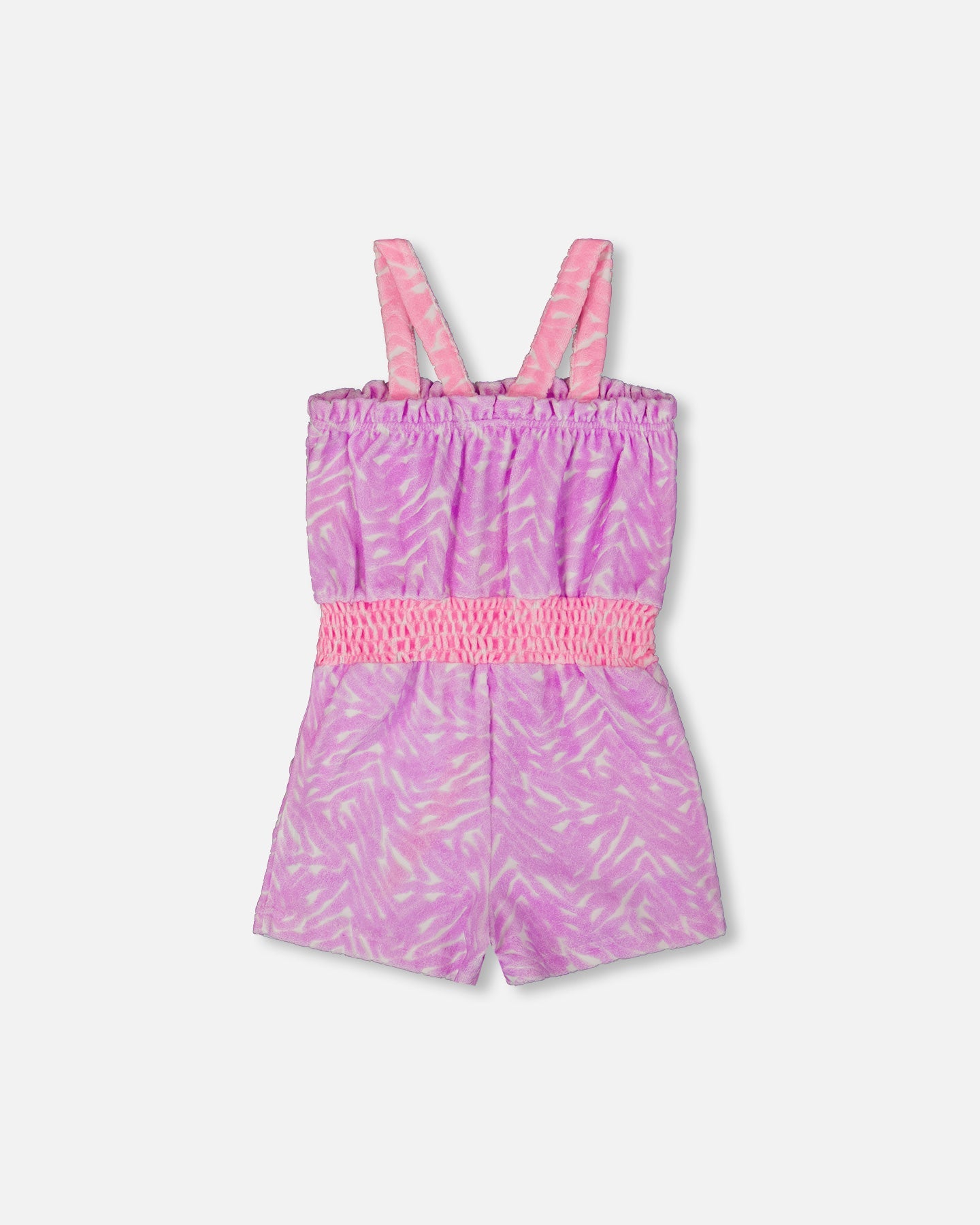 Printed Terry Cloth Romper Vibrant Pink And White - G30MG41_535