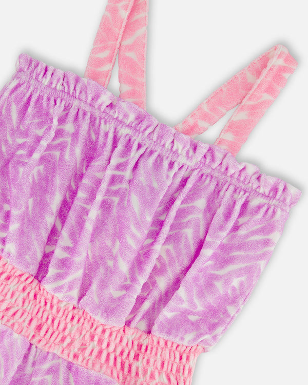 Printed Terry Cloth Romper Vibrant Pink And White - G30MG41_535