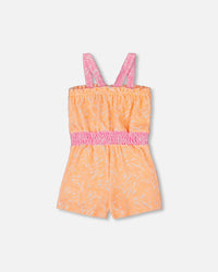 Printed Terry Cloth Romper Vibrant Orange And White - G30MG41_807