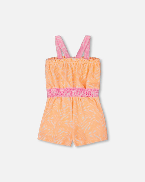 Printed Terry Cloth Romper Vibrant Orange And White - G30MG41_807