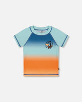 Short Sleeve Rashguard Navy Blue, Turquoise, And Orange