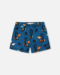 Printed Swim Trunks Orange Sloths On Navy Blue - G30NB11_038